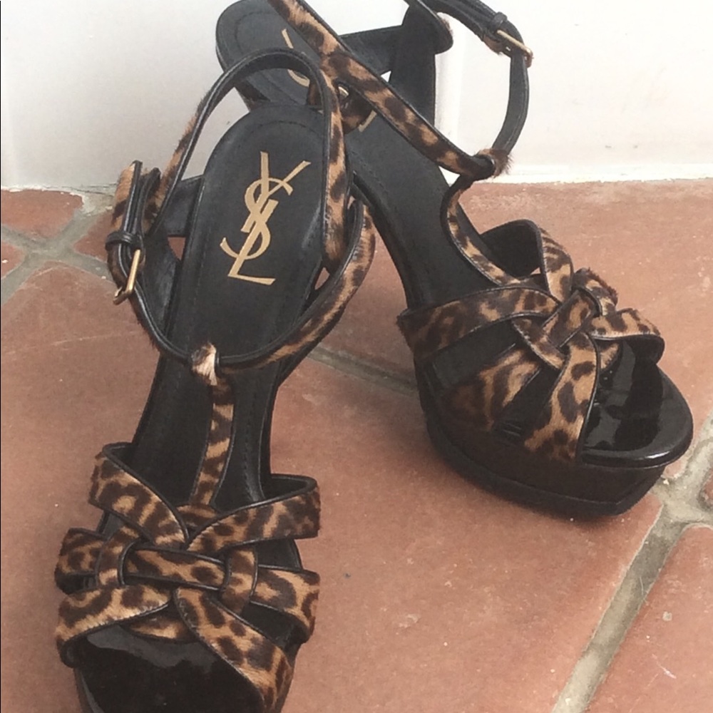 Yves Saint Laurent Tribute Leopard Print Sandals